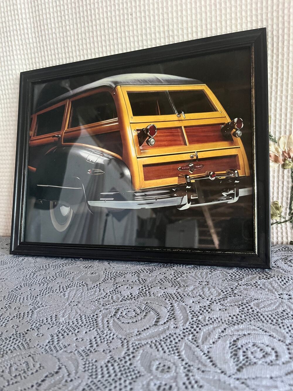 Framed Woody Wagon Print Vintage Wood Panel Station Wagon Car Photo Black Frame